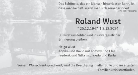 Todesanzeige von Roland Wust von saarbruecker_zeitung