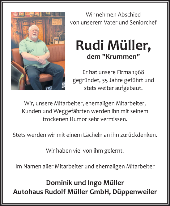 Todesanzeige von Rudi Müller von saarbruecker_zeitung