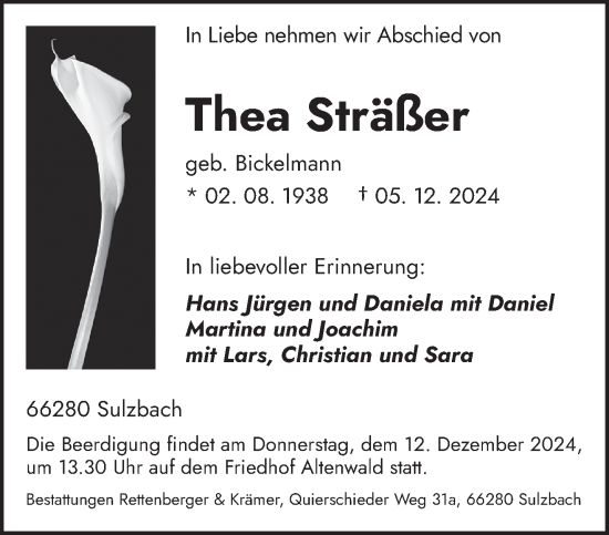 Todesanzeige von Thea Sträßer von saarbruecker_zeitung