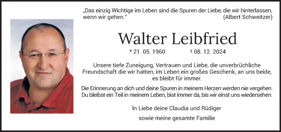 Todesanzeige von Walter Leibfried von saarbruecker_zeitung