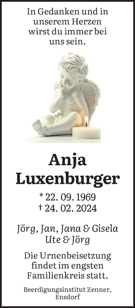 Todesanzeige von Anja Luxenburger von saarbruecker_zeitung