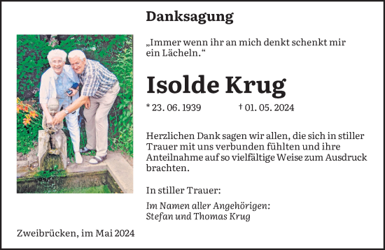 Todesanzeige von Isolde Krug von saarbruecker_zeitung