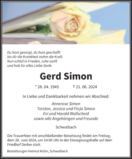 Todesanzeige von Gerd Simon von saarbruecker_zeitung