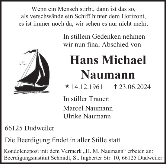 Todesanzeige von Hans Michael Naumann von saarbruecker_zeitung