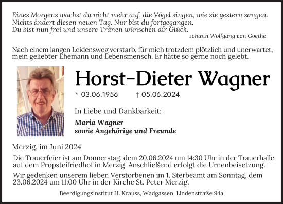 Todesanzeige von Horst-Dieter Wagner von saarbruecker_zeitung