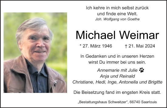 Todesanzeige von Michael Weimar von saarbruecker_zeitung