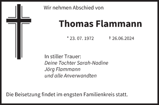 Todesanzeige von Thomas Flammann von saarbruecker_zeitung