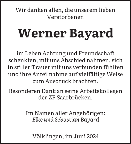 Todesanzeige von Werner Bayard von saarbruecker_zeitung