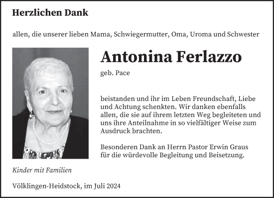 Todesanzeige von Antonina Ferlazzo von saarbruecker_zeitung