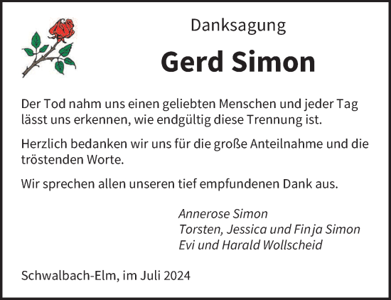 Todesanzeige von Gerd Simon von saarbruecker_zeitung