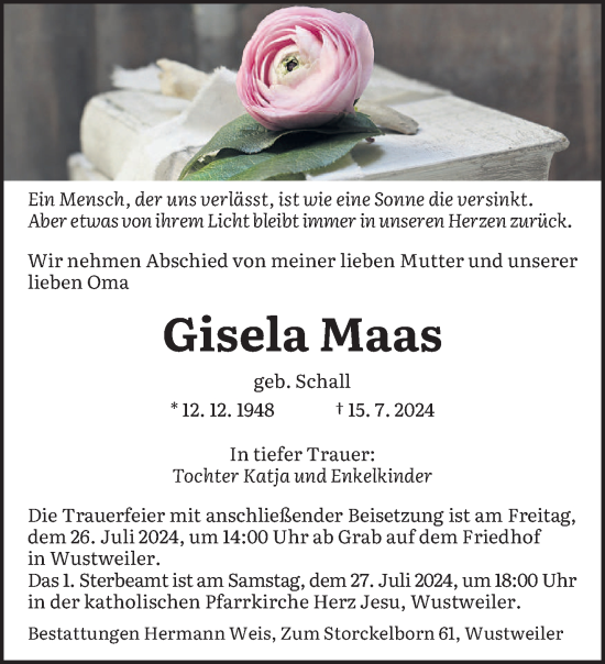Todesanzeige von Gisela Maas von saarbruecker_zeitung