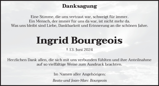 Todesanzeige von Ingrid Bourgeois von saarbruecker_zeitung