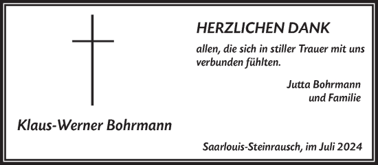 Todesanzeige von Klaus-Werner Bohrmann von saarbruecker_zeitung