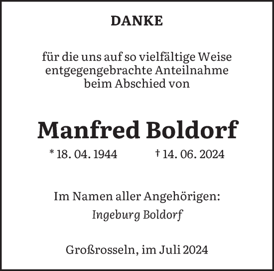 Todesanzeige von Manfred Boldorf von saarbruecker_zeitung