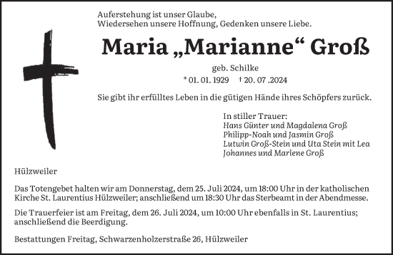 Todesanzeige von Maria Groß von saarbruecker_zeitung