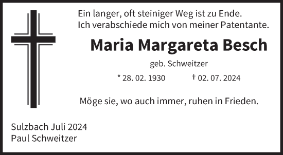 Todesanzeige von Maria Margareta Besch von saarbruecker_zeitung