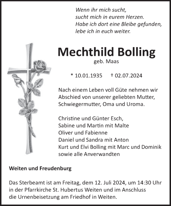 Todesanzeige von Mechthild Bolling von saarbruecker_zeitung