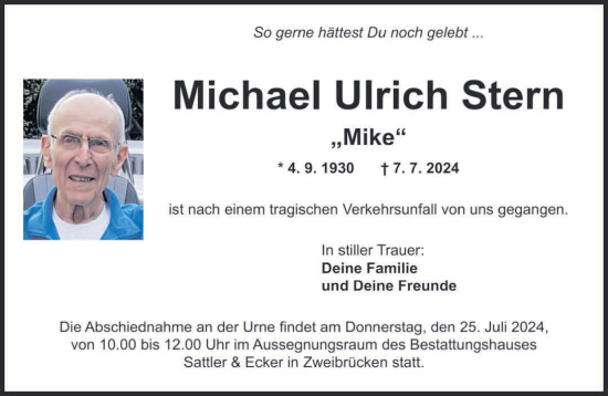 Todesanzeige von Michael Ulrich Stern von saarbruecker_zeitung