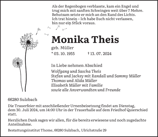 Todesanzeige von Monika Theis von saarbruecker_zeitung