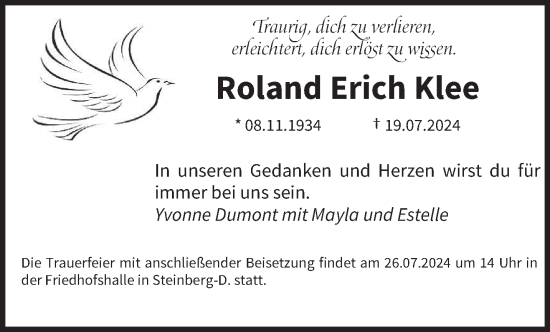 Todesanzeige von Roland Erich Klee von saarbruecker_zeitung
