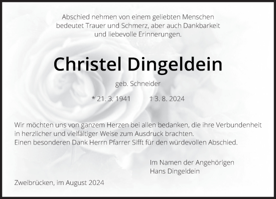 Todesanzeige von Christel Dingeldein von saarbruecker_zeitung