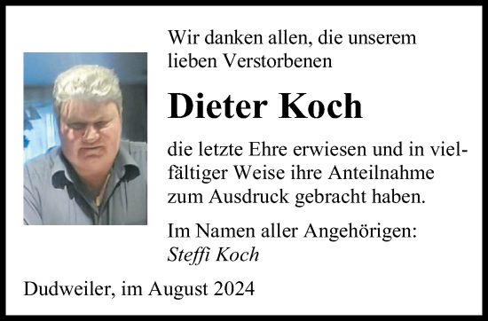 Todesanzeige von Dieter Koch von saarbruecker_zeitung