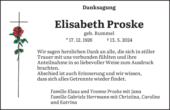 Todesanzeige von Elisabeth Proske von saarbruecker_zeitung