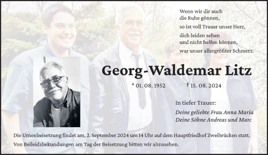 Todesanzeige von Georg-Waldemar Litz von saarbruecker_zeitung