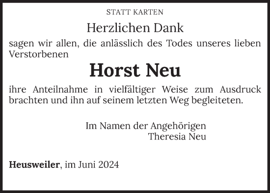 Todesanzeige von Horst Neu von saarbruecker_zeitung