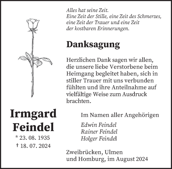 Todesanzeige von Irmgard Feindel von saarbruecker_zeitung