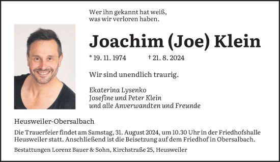 Todesanzeige von Joachim Klein von saarbruecker_zeitung