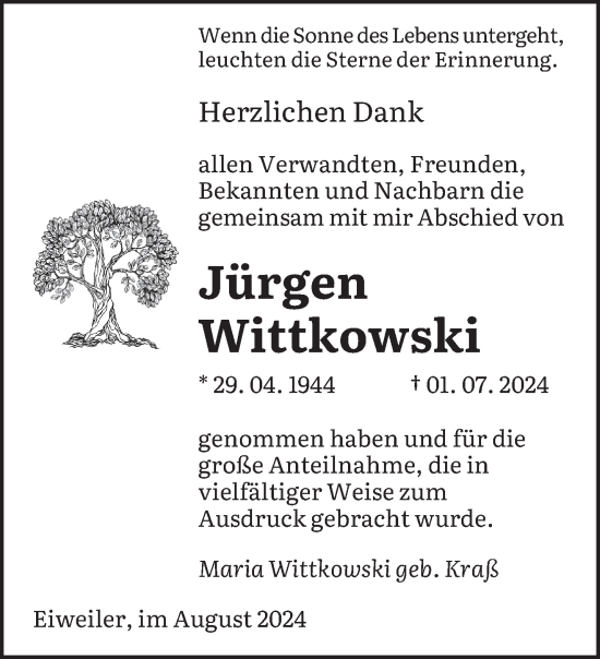 Todesanzeige von Jürgen Wittkowski von saarbruecker_zeitung