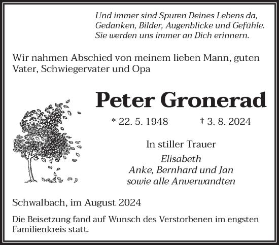 Todesanzeige von Peter Gronerad von saarbruecker_zeitung