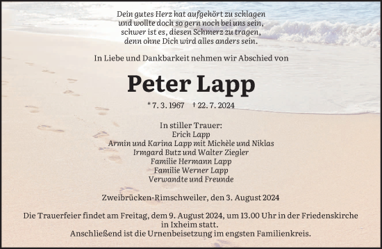 Todesanzeige von Peter Lapp von saarbruecker_zeitung