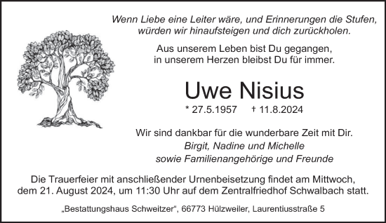 Todesanzeige von Uwe Nisius von saarbruecker_zeitung