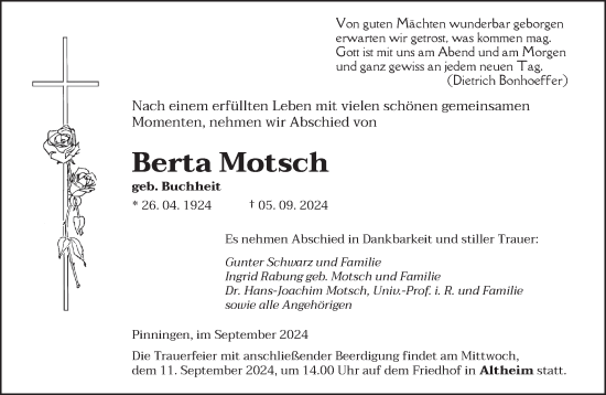 Todesanzeige von Berta Motsch von saarbruecker_zeitung