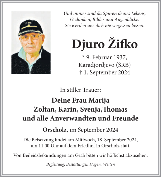 Todesanzeige von Djuro Žifko von saarbruecker_zeitung