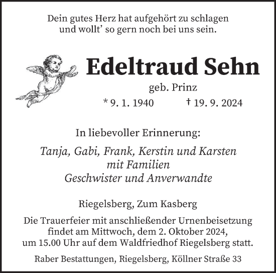 Todesanzeige von Edeltraud Sehn von saarbruecker_zeitung