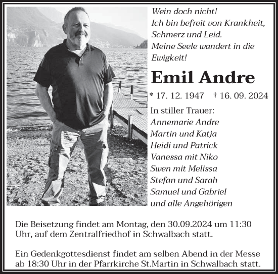 Todesanzeige von Emil Andre von saarbruecker_zeitung