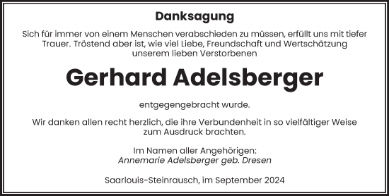 Todesanzeige von Gerhard Adelsberger von saarbruecker_zeitung