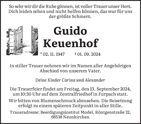 Todesanzeige von Guido Keuenhof von saarbruecker_zeitung