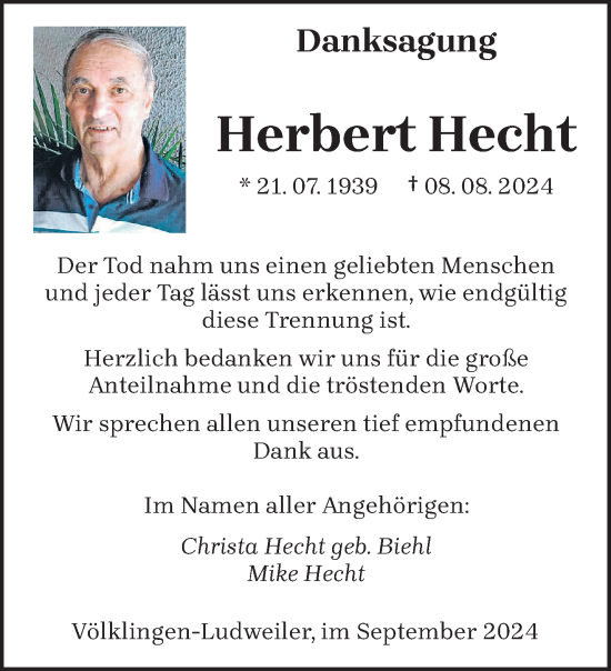 Todesanzeige von Herbert Hecht von saarbruecker_zeitung