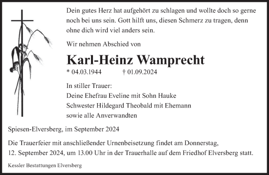 Todesanzeige von Karl-Heinz Wamprecht von saarbruecker_zeitung