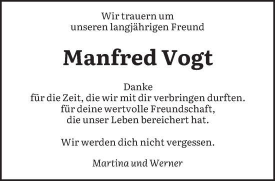 Todesanzeige von Manfred Vogt von saarbruecker_zeitung