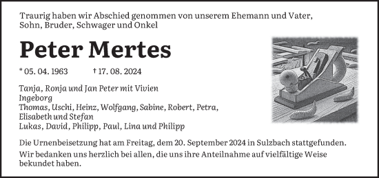 Todesanzeige von Peter Mertes von saarbruecker_zeitung