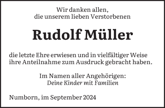 Todesanzeige von Rudolf Müller von saarbruecker_zeitung