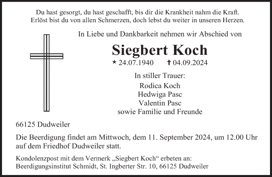 Todesanzeige von Siegbert Koch von saarbruecker_zeitung