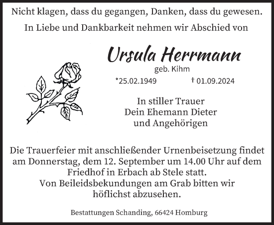 Todesanzeige von Ursula Herrmann von saarbruecker_zeitung