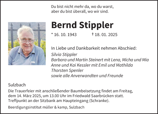 Todesanzeige von Bernd Stippler von saarbruecker_zeitung