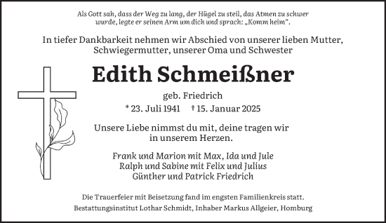 Todesanzeige von Edith Schmeißner von saarbruecker_zeitung